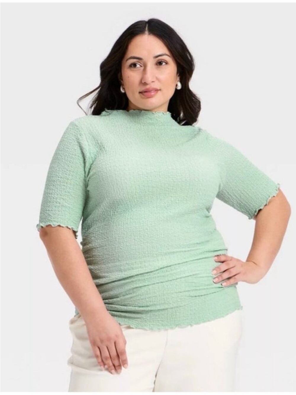 Women’s Mint Green Textured Mock Neck a new day